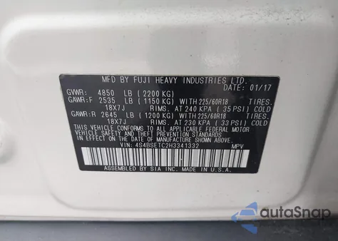 2017 Subaru Outback 3.6R Touring from USA, damaged, VIN 4S4BSETC2H3341332